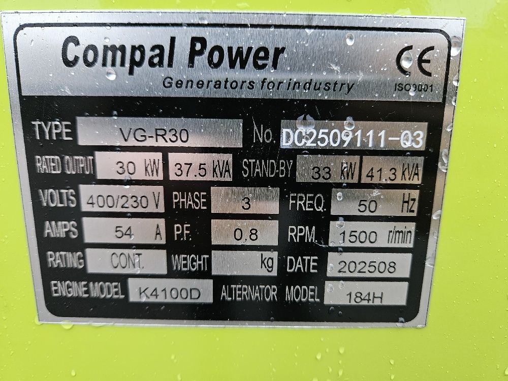 Compal Power VG-R30 diesel generator 37.5 Kva