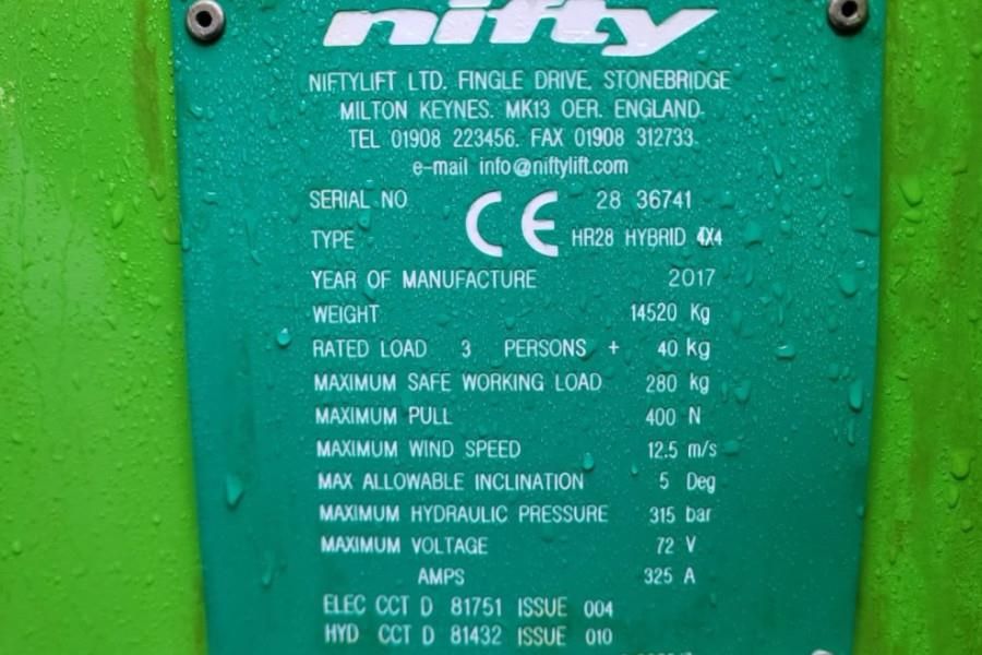 Niftylift HR28 Hybrid 4x4 As-Is, Hybrid, 4x4 Drive, 28m Work