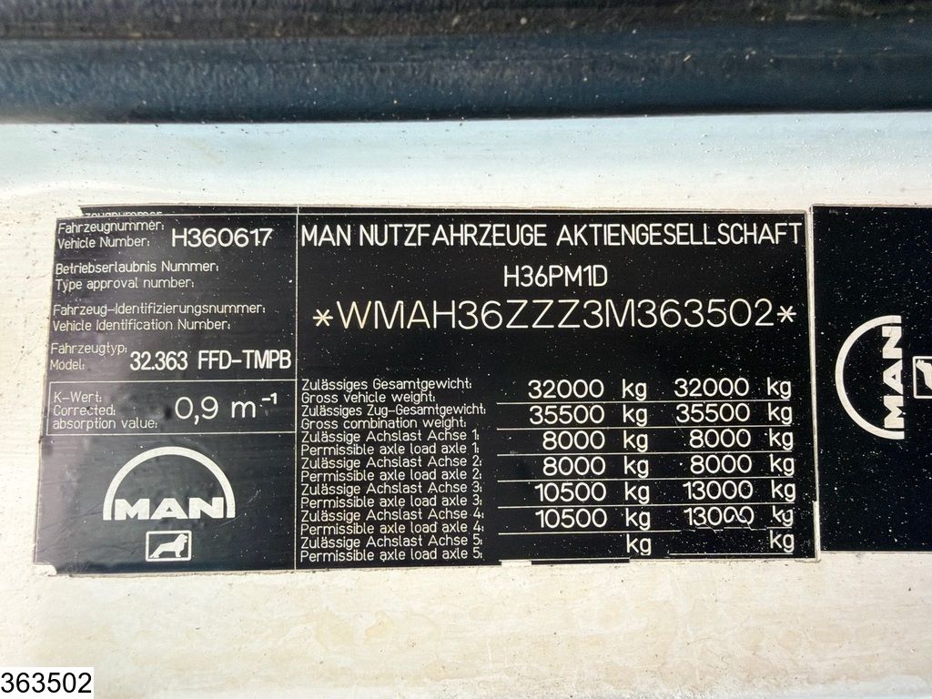 MAN TGA 32 360 8x4, 8 m³, Manual transmission, Leaf suspension