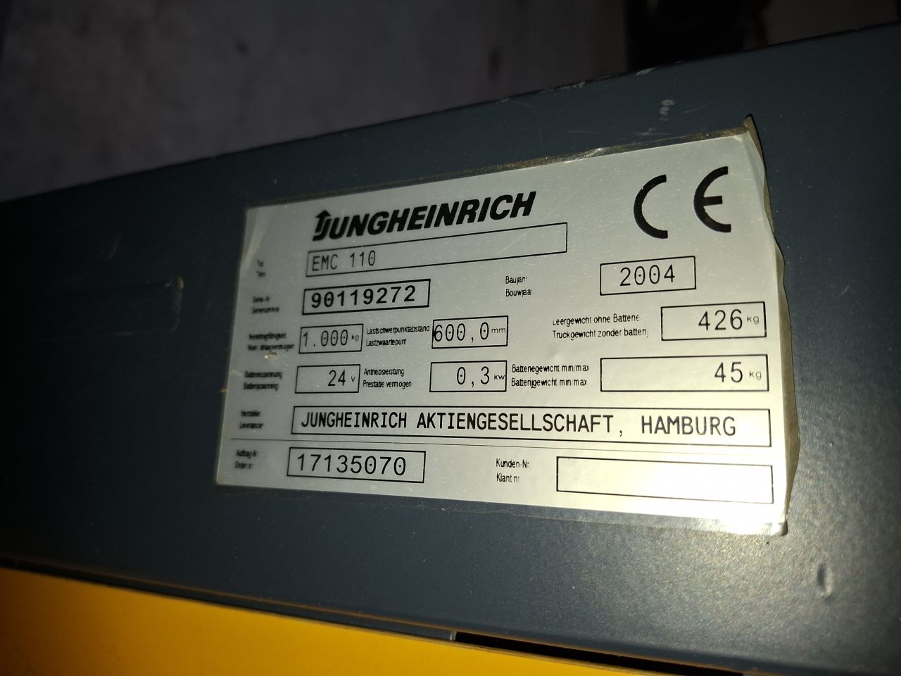 Jungheinrich emc 110 hefhoogte 154 cm nieuwe accu`s