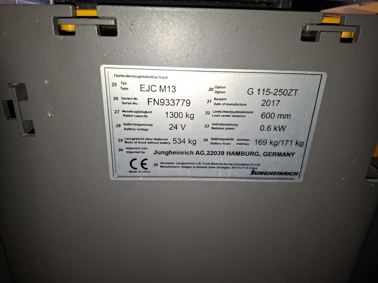 Jungheinrich ejc m13 2.5 meter 1300 kg 2017