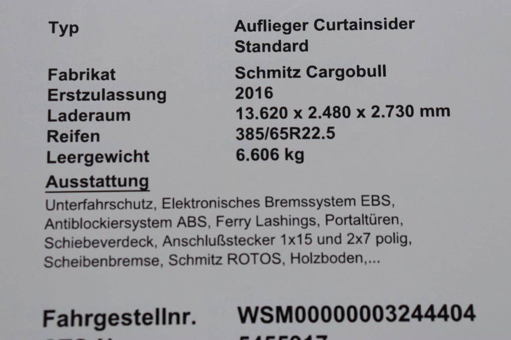 Schuifzeiloplegger Schmitz Cargobull Auflieger Curtainsider Standard 2016