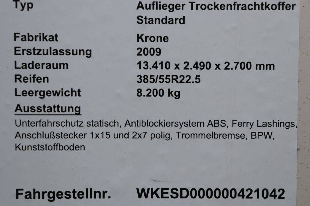 Kühlanhänger Krone Sattelauflieger Trockenfracht Standard Standard 2009