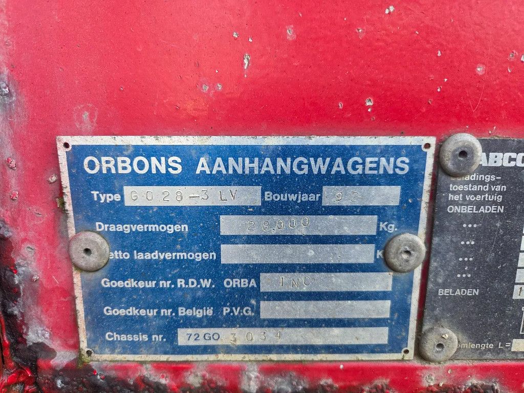 ORBONS 3 as schuifzeilen, deuren achter 850 baklengte 272 insteek, liftas, kooiaap aansluit.BPW trommelremmen