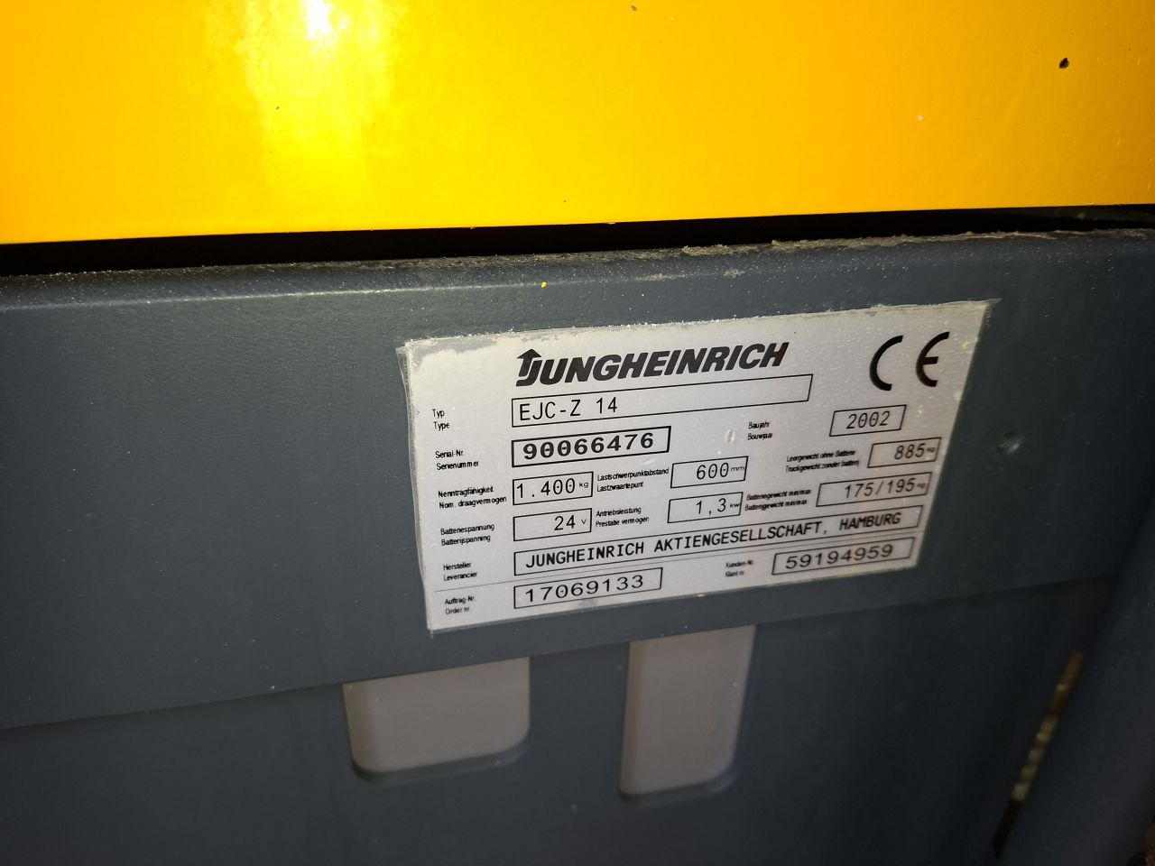 Jungheinrich ejc-z 14 1400 kg 2.9 meter initiele heffing