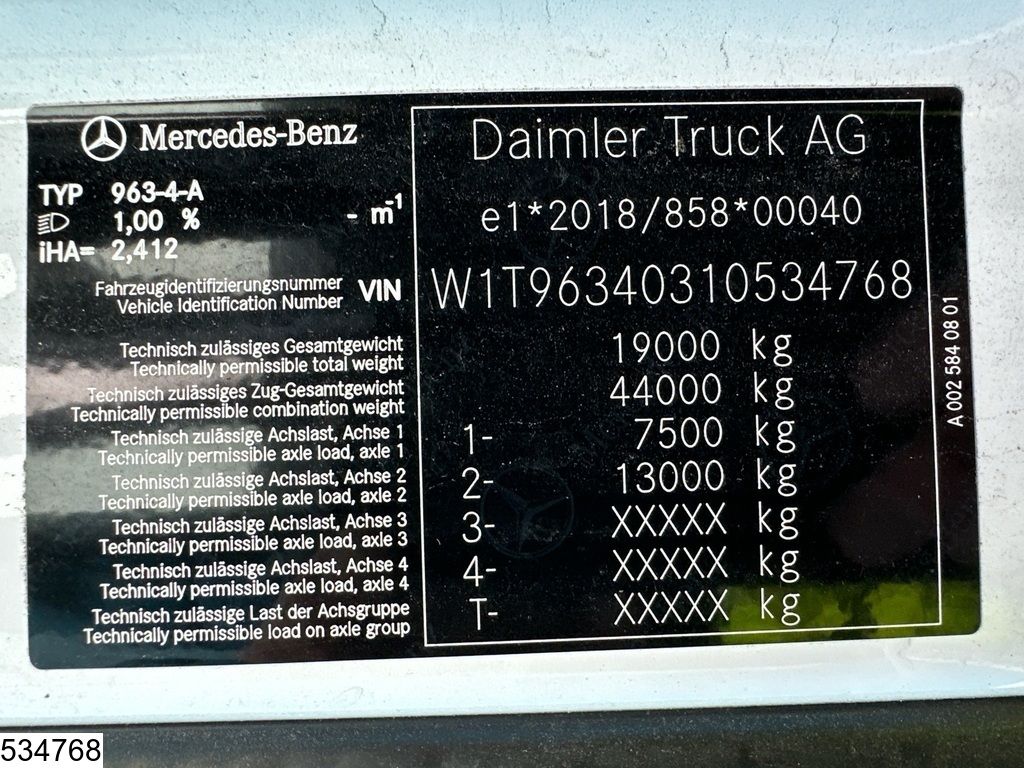 Mercedes Actros 1848 EURO 6, Parking air conditioning, Hydraulics