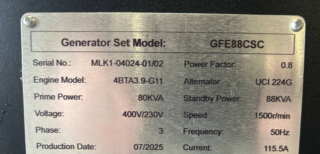 Cummins 4BTA3.9-G11 - 88 kVA Generator - DPX-25104