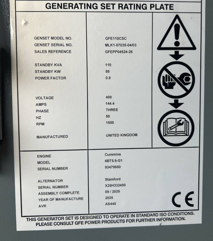 Cummins 6BT5.9-G1 - 110 kVA Generator - DPX-25105