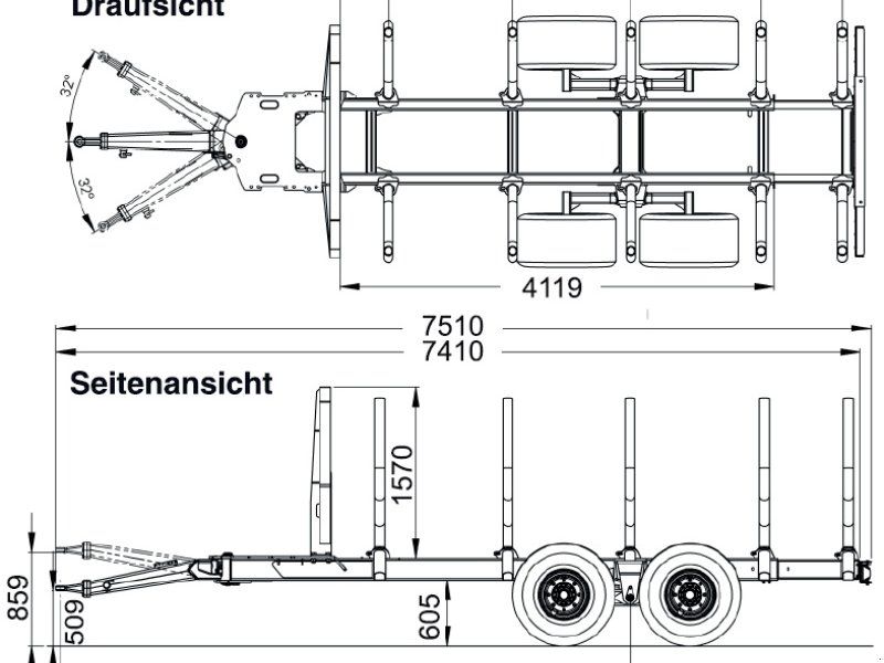 Uniforst Rückewagen 12.49 | 6571 12t | Kran 7,1m | Druckluftbr.