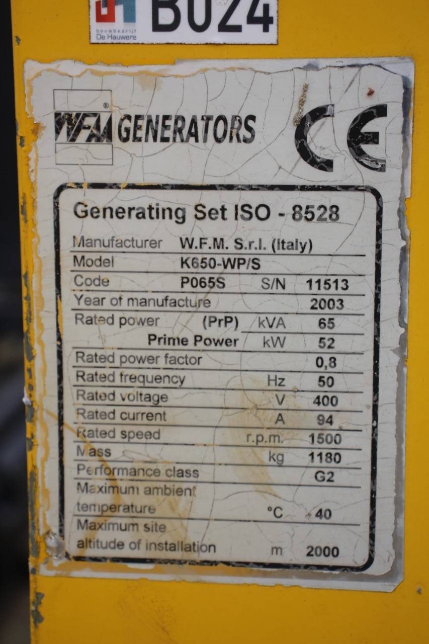 Generator WFMSrI K650-WP/S Diesel 2003 65kVA