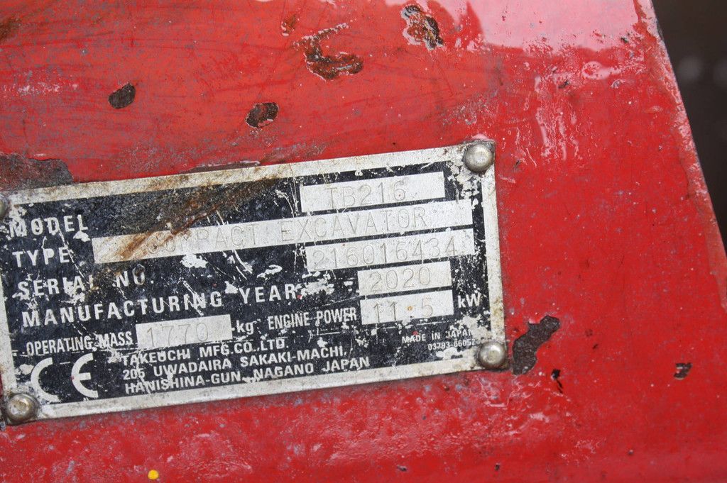 Mini excavator Takeuchi TB216 Diesel 11.5kW 2020