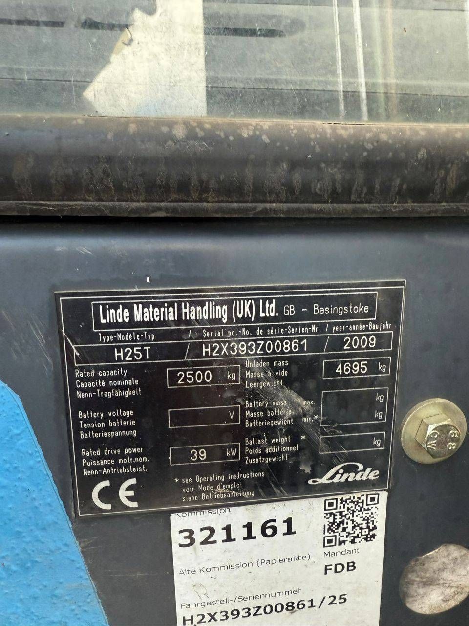 Forklift Linde H25T LPG 2500kg 2009