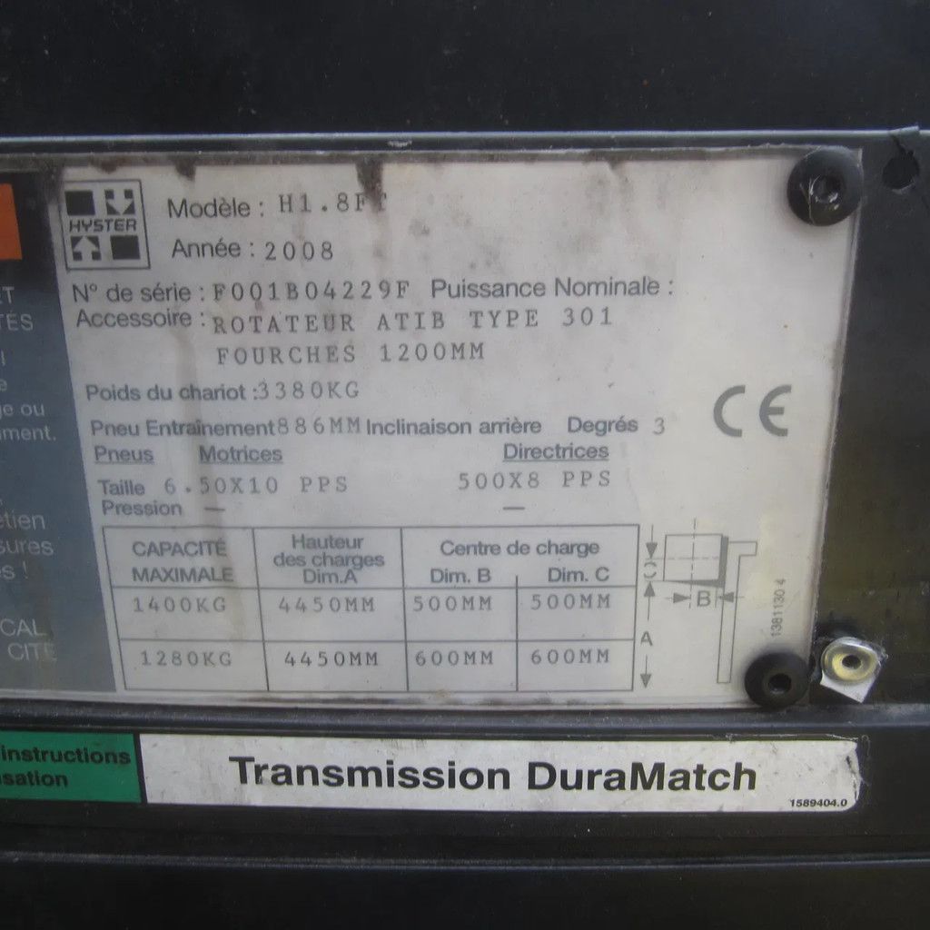 Hyster H 1.8 FT, LPG-gas, triplo, side shift, kistenkantelaar.