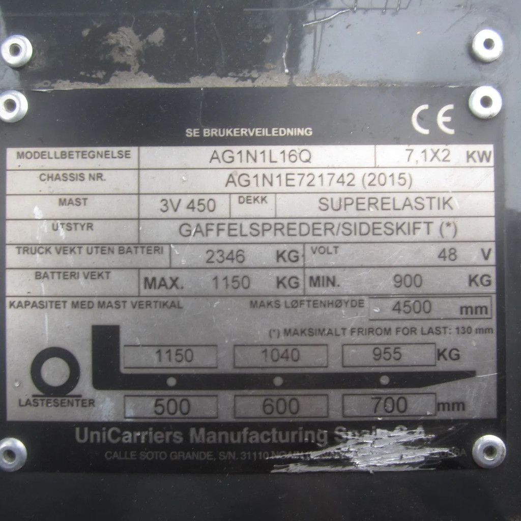 Nissan L16Q, elektrisch, triplo, side shift, vorkverstelling.