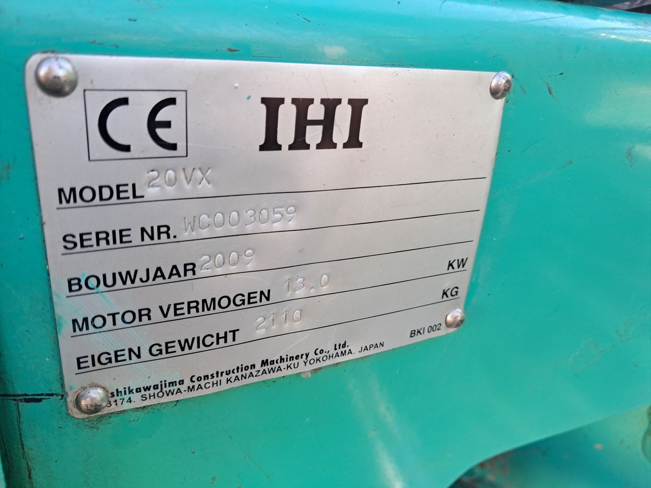 Minigraver IHI 20 VX / Minikraan / 2100 kg ! / Graafmachine