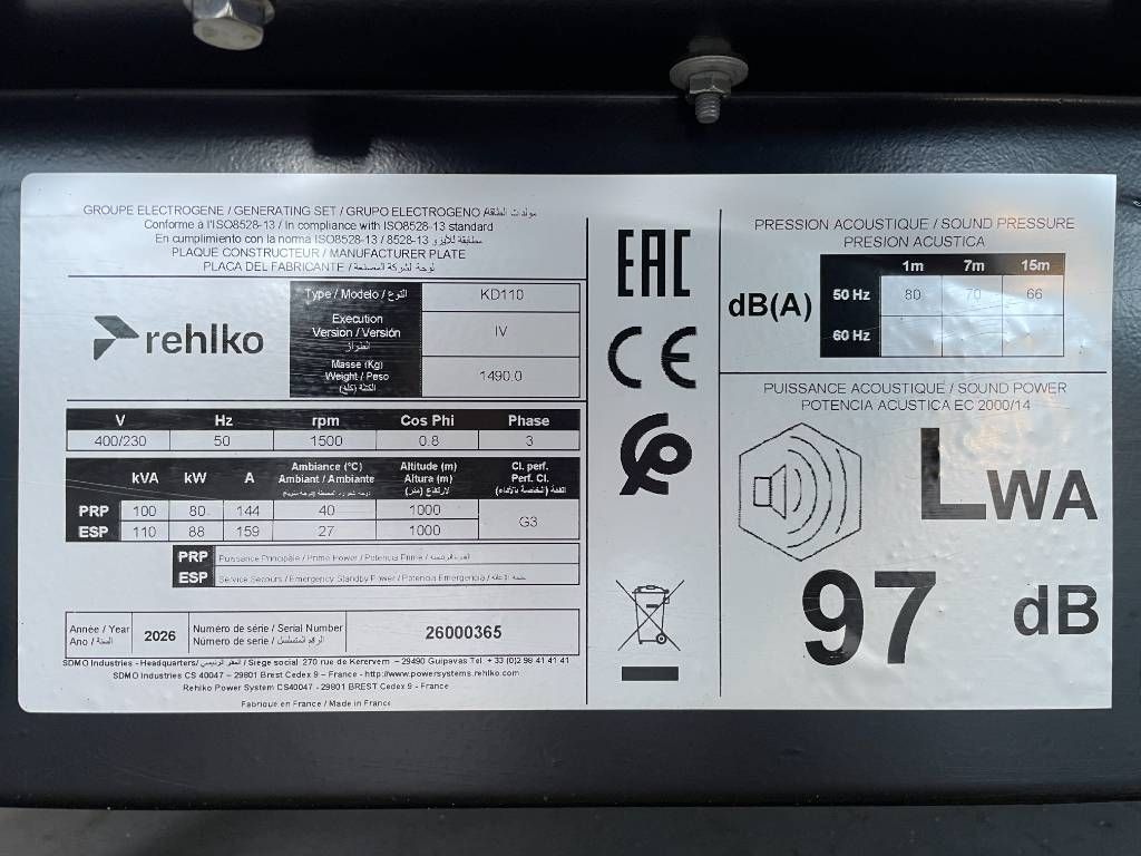 Kohler (Rehlko) KD110 - 110 kVA Generator - DPX-17106