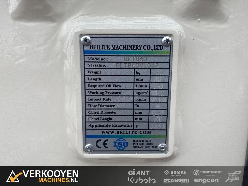 2025 Beilite BLTB60 Sloophamer CW05 260kg (3,5-5,0t) ADV1060