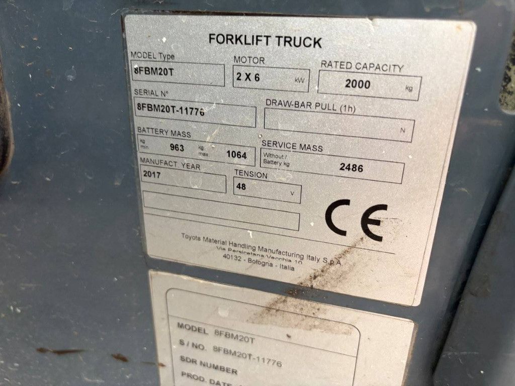 Toyota 8FBM20T Elektro-Gabelstapler, 2000 kg, Baujahr 2017