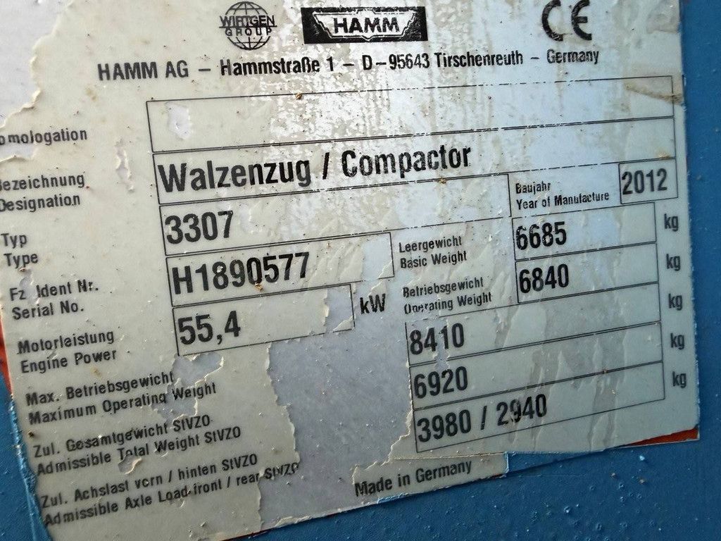 Road roller Hamm 3307 Diesel 2012