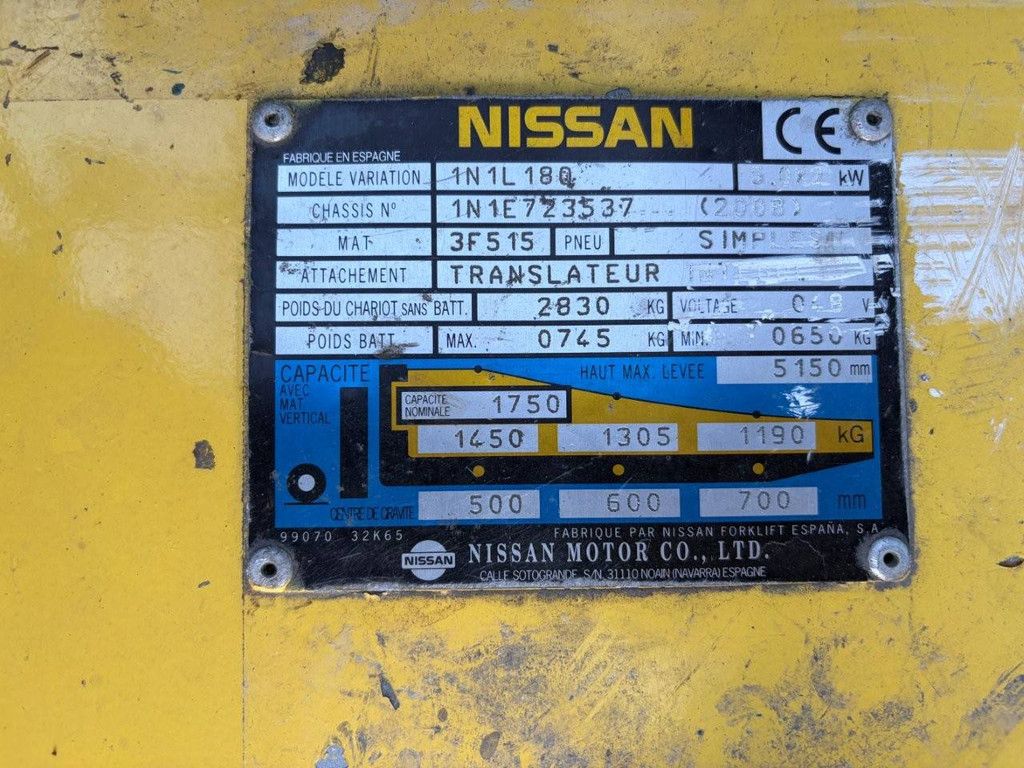Nissan 1N1L180 Elektro-Gabelstapler, 1750 kg, 5,15 m, Baujahr 2008