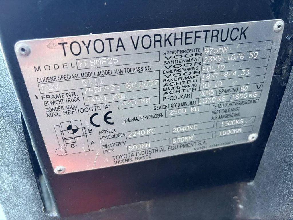 Forklift Toyota 7FBMF25 Electric 2500kg 4.7m 2005
