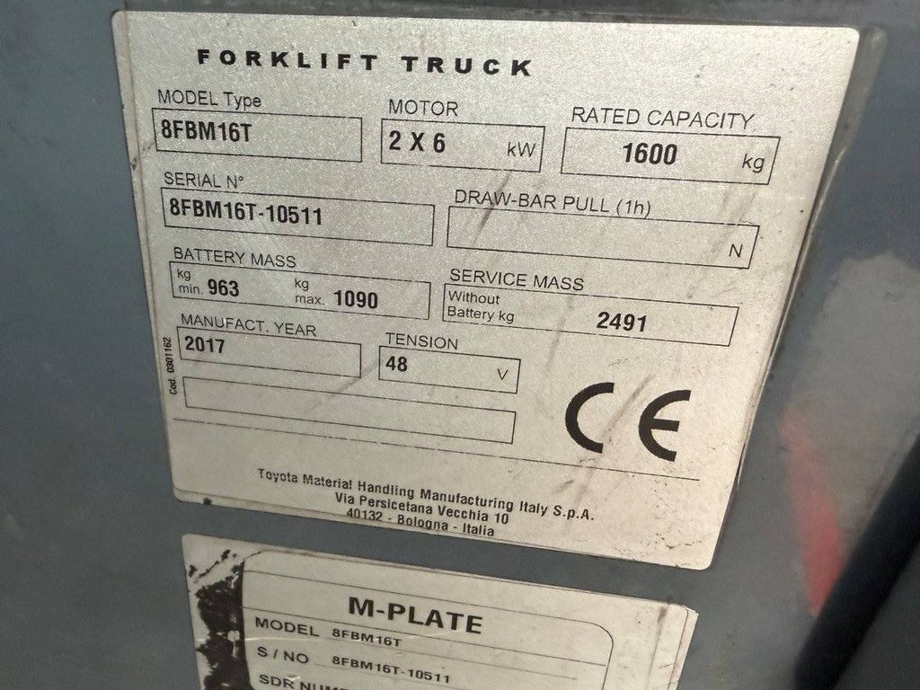 Heftruck Toyota 8FBM16T Elektrisch 1600kg 2017