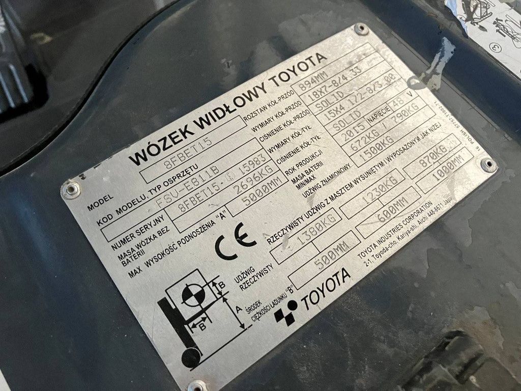 Gabelstapler Toyota 8FBET15 Elektro 1380 kg 5,0 m 2015