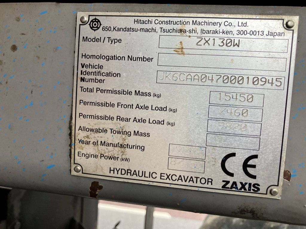 Hitachi ZX130W Diesel-Radbagger, Baujahr 2007