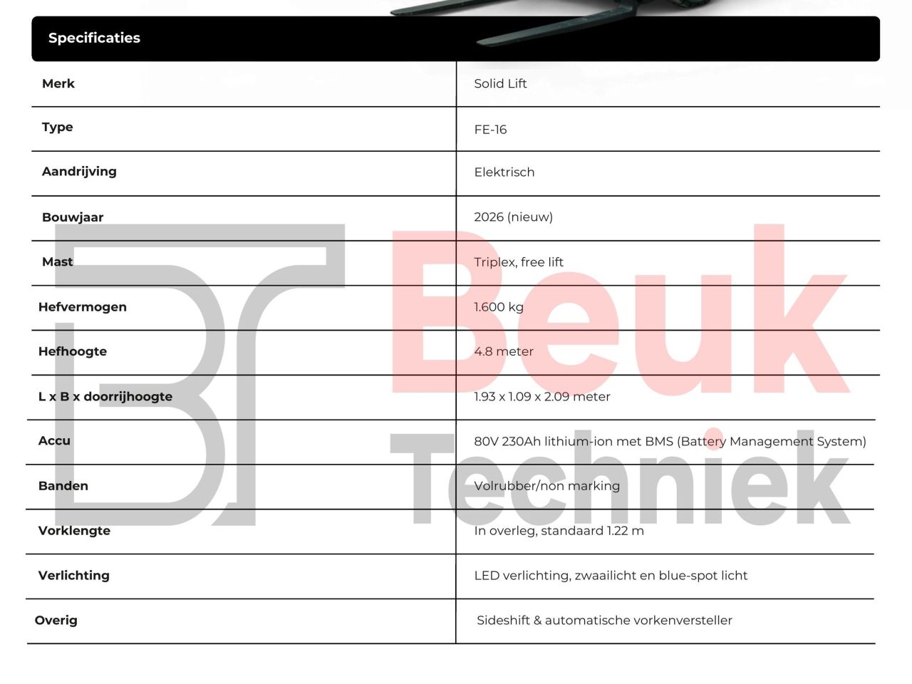 Solid Lift FE-16 elektrische heftruck 1.600 kg (1.6 ton)