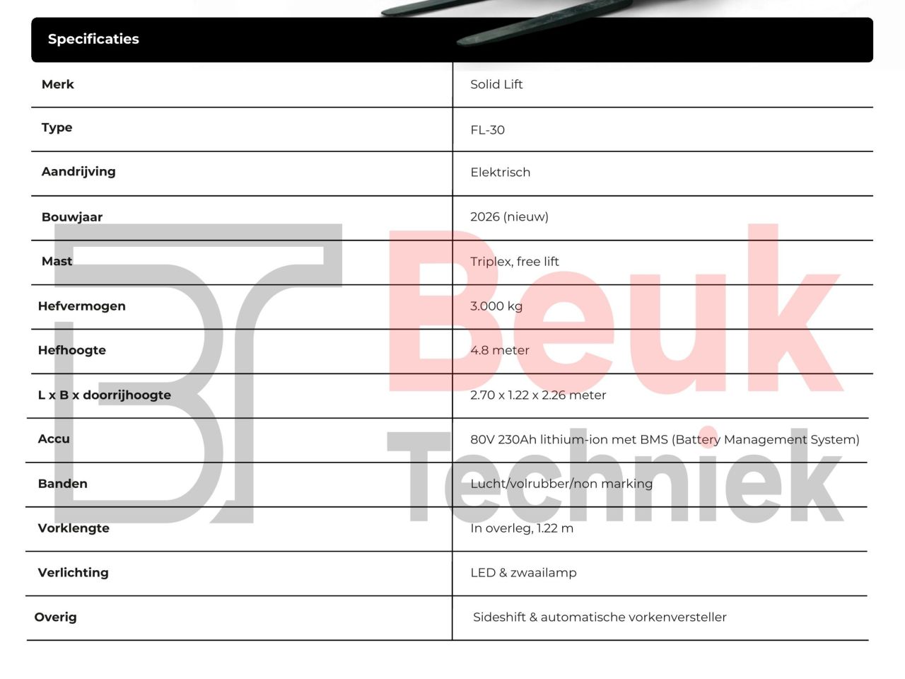 Solid Lift FL-30 elektrische heftruck 3.000 kg (3.0 ton)