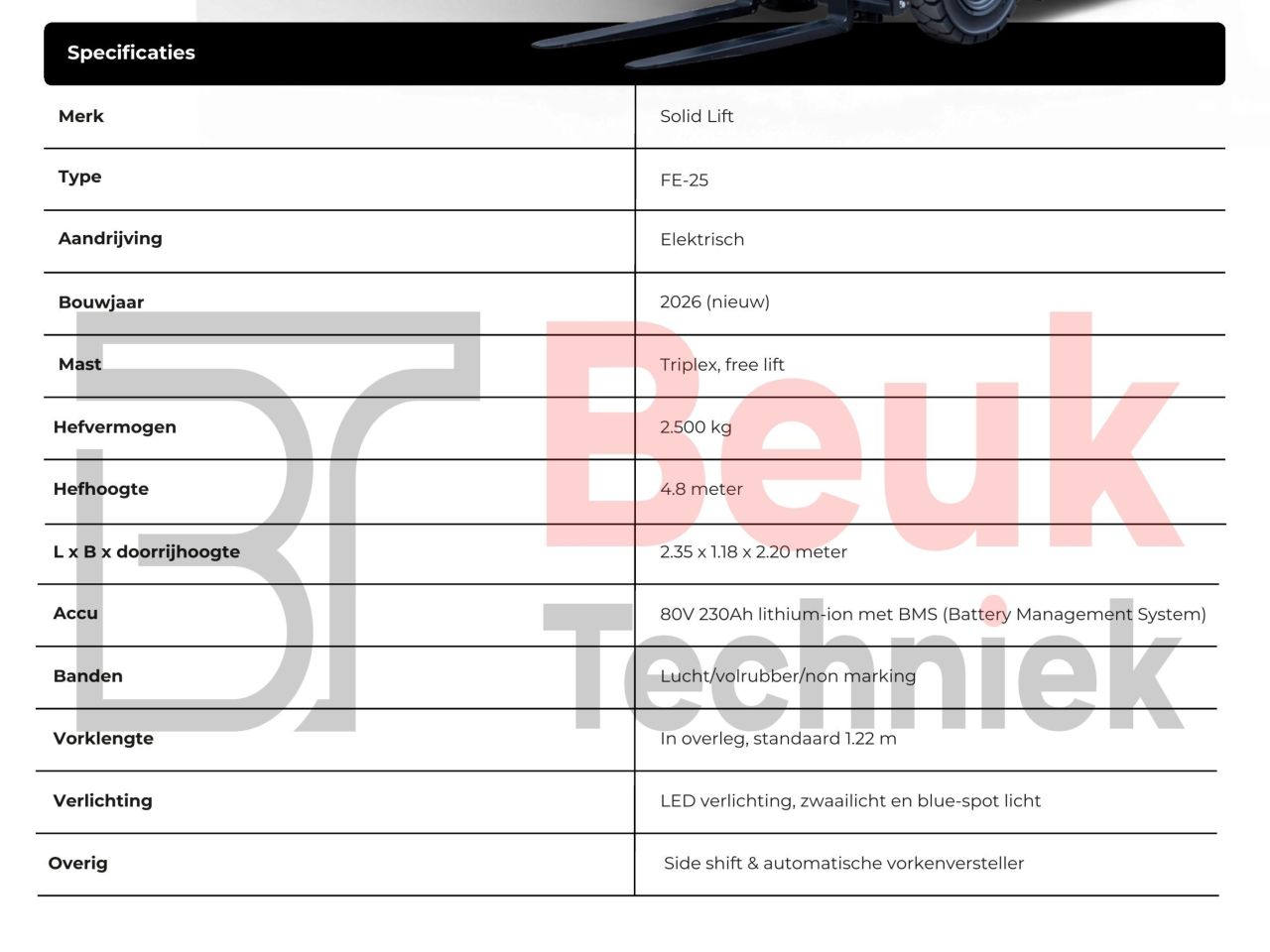 Solid Lift FL-25 elektrische heftruck 2.500 kg (2.5 ton)