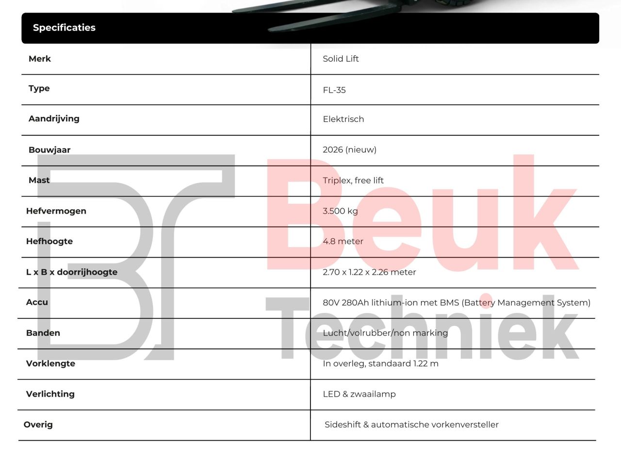 Solid Lift FL-35 elektrische heftruck 3.500 kg (3.5 ton)