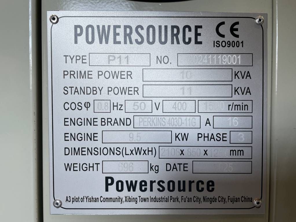 Perkins 403D-11G - 11 kVA Generator - DPX-19799