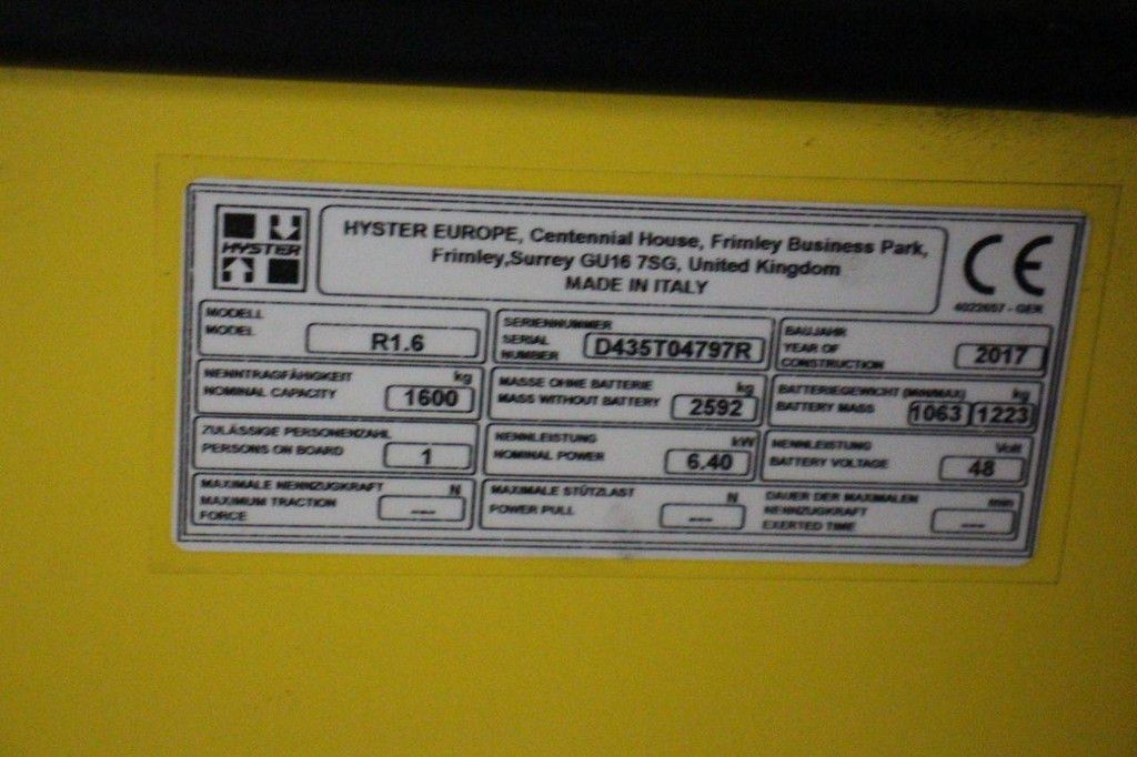 Schubmaststapler Hyster R1.6 Elektro 1600 kg 2017