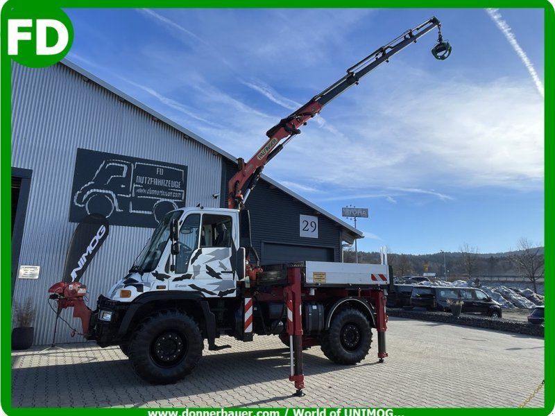 Mercedes-Benz Unimog U400 mit Mega Kran, Seilwinde, Kipper, Zapfwelle, Ideal f