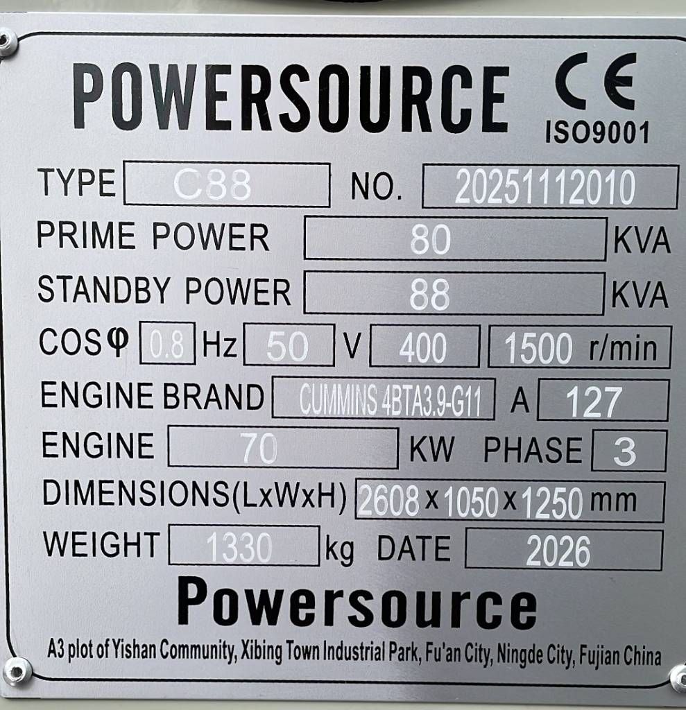 Cummins 4BTA3.9-G11 - 88 kVA Generator - DPX-19834