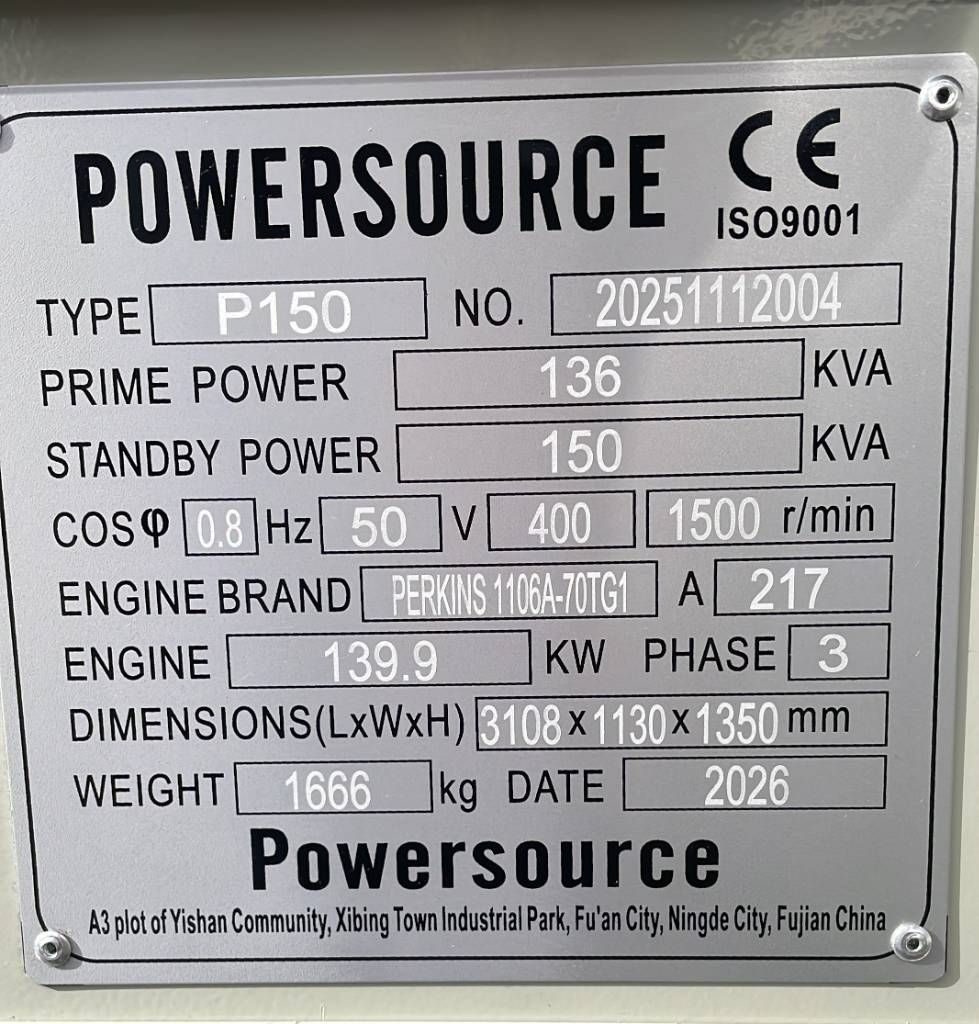 Perkins 1106A-70TG1 - 150 kVA Generator - DPX-19807