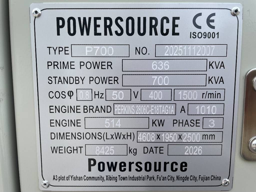 Perkins 2806D-E18TAG1A - 700 kVA Generator - DPX-19816