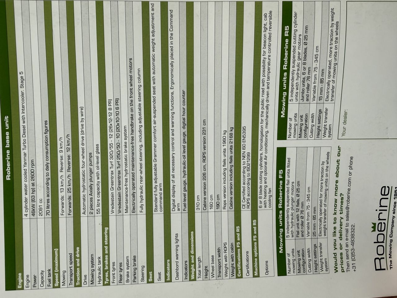 Roberine F5 met cabine klepelmaaier/2022/1535 draaiuren