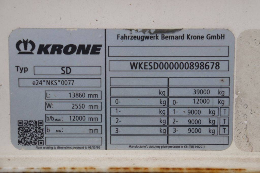 Krone SD Curtainsider-Anhänger, 39000 kg, Baujahr 2019
