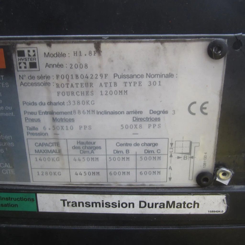 Hyster H 1.8 FT, LPG-gas, triplo, side shift, kistenkantelaar.