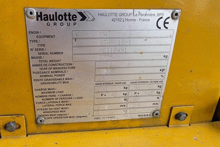 Haulotte STAR 10 Electric, 10m Working Height, 3m Reach, 20