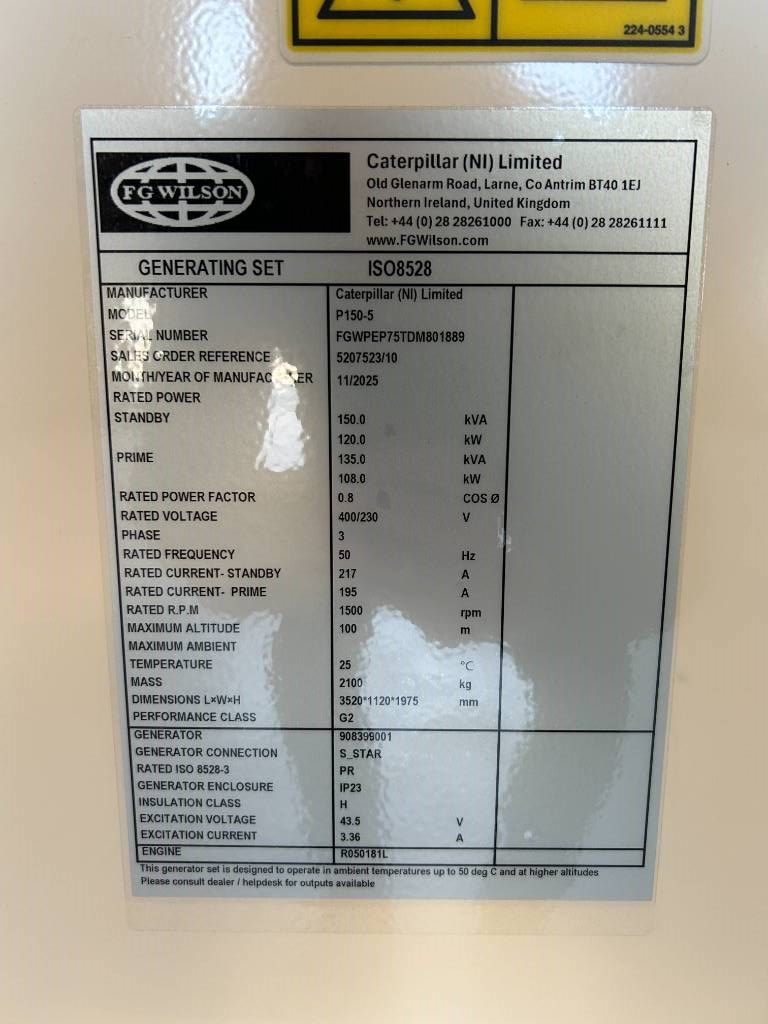 FG Wilson P150-5 - 150 kVA Genset - DPX-16009