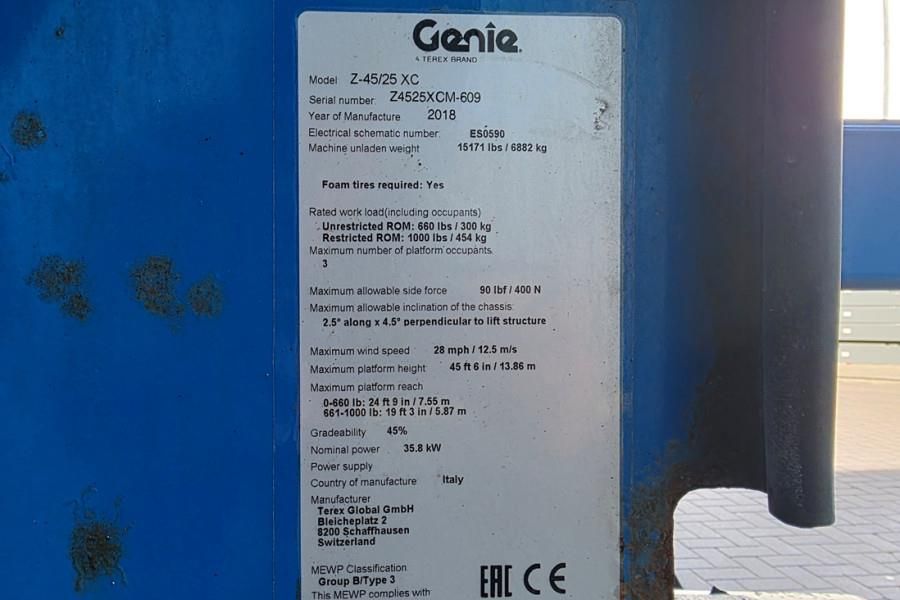 Genie Z45/25 XC Diesel, 4x4 Drive, 16m Working Height, 7