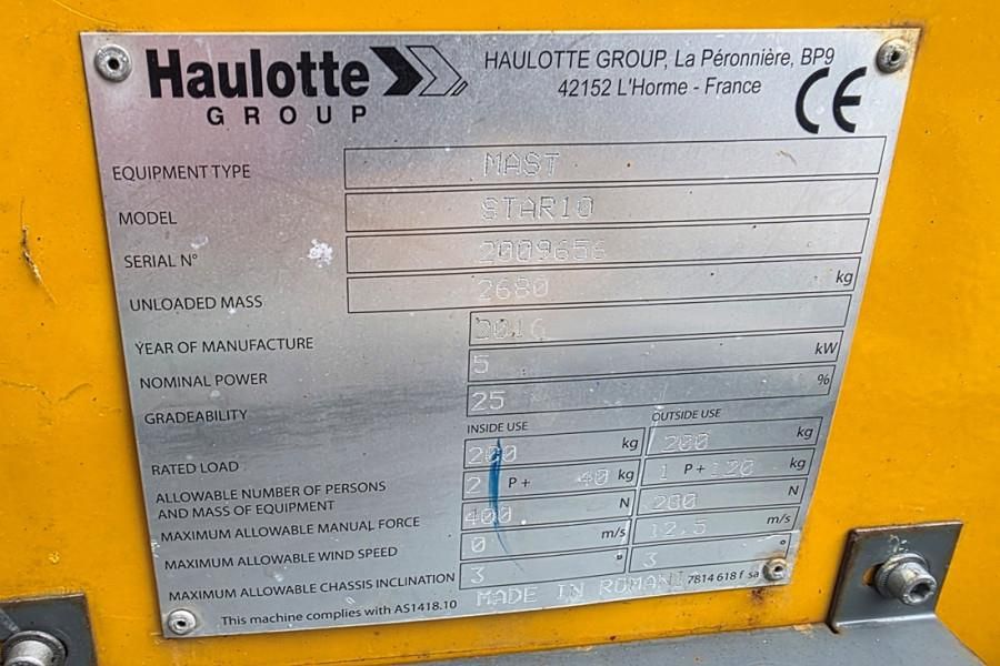 Haulotte STAR 10 Electric, 10m Working Height, 3m Reach, 20