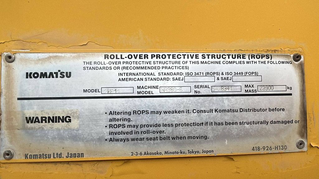 Wiellader Komatsu WA380-6 Diesel 142kW