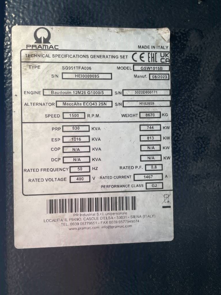 Pramac GSW1015B - 1016kVA Used Generator - DPX-12660
