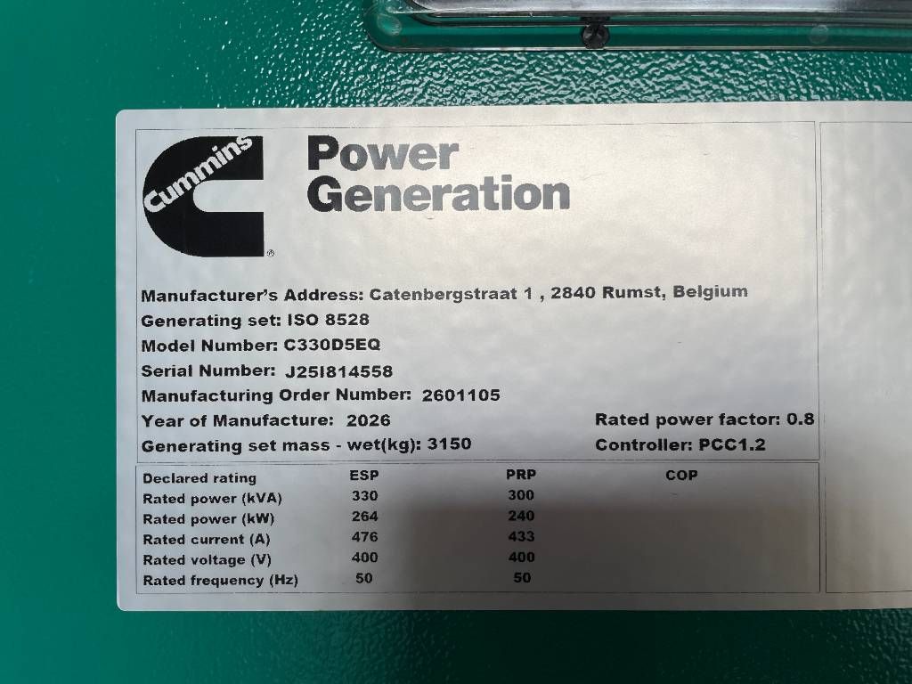 Cummins C330D5EQ - 330 kVA Generator - DPX-18516-Q