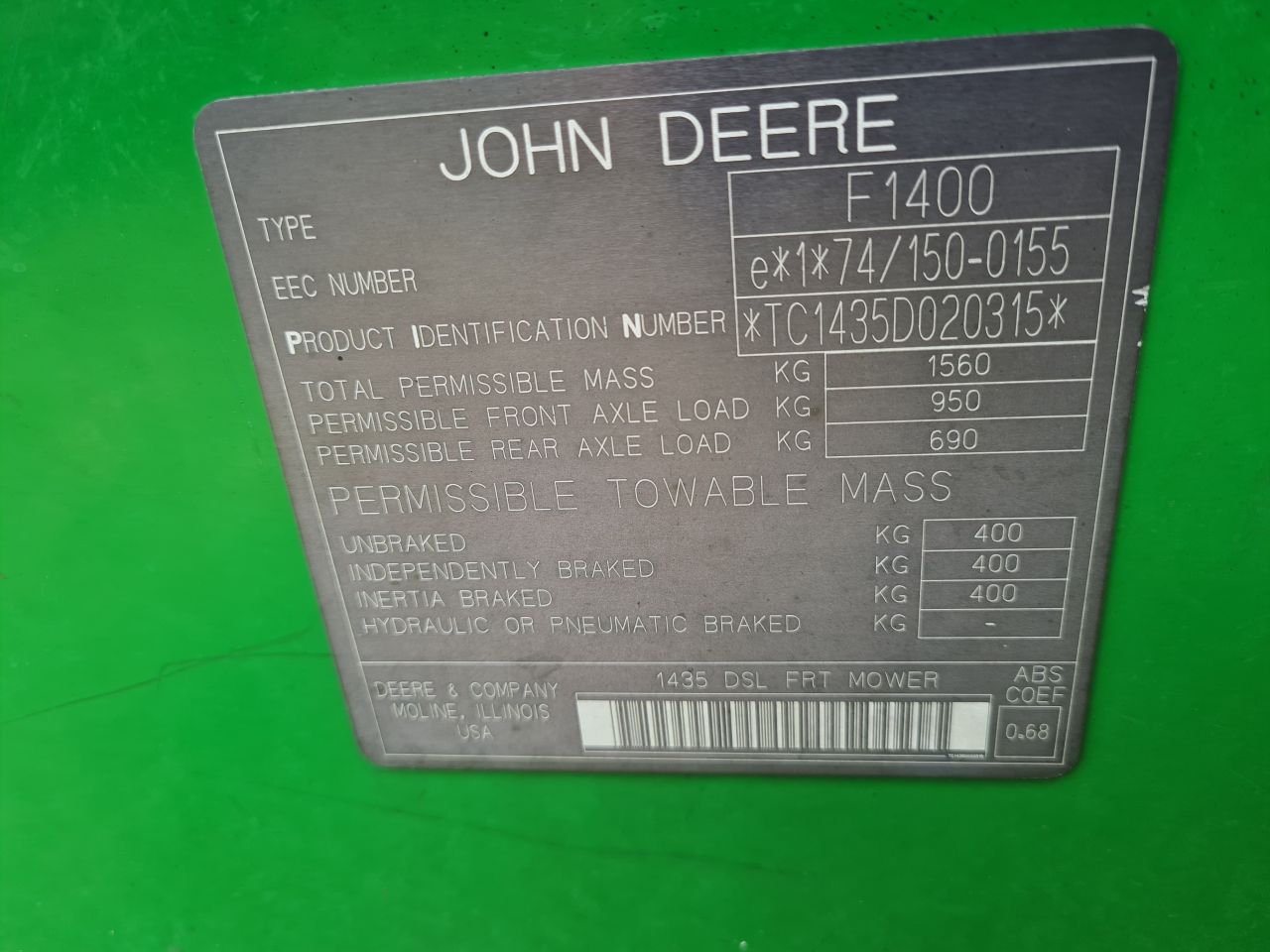 John Deere 1435 frontmaaier met Yanmar motor.