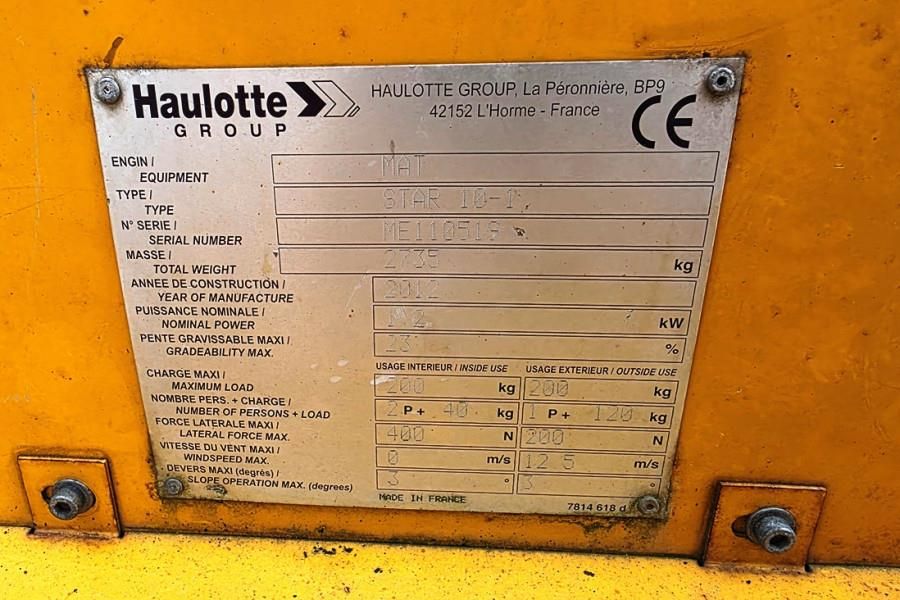 Haulotte STAR 10 Electric, 10m Working Height, 3m Reach, 20